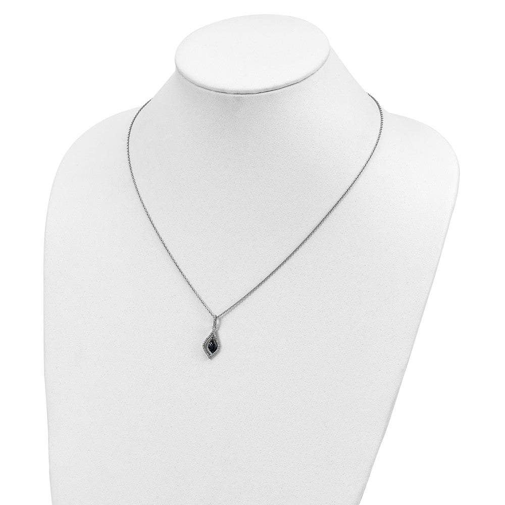 Sterling Silver White Night Rhodium-Plated Blue And Diamond 18 Inch Necklace With 2 Extender