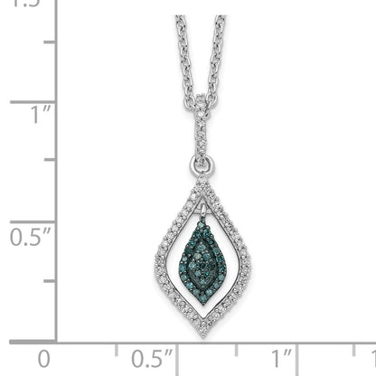 Sterling Silver White Night Rhodium-Plated Blue And Diamond 18 Inch Necklace With 2 Extender