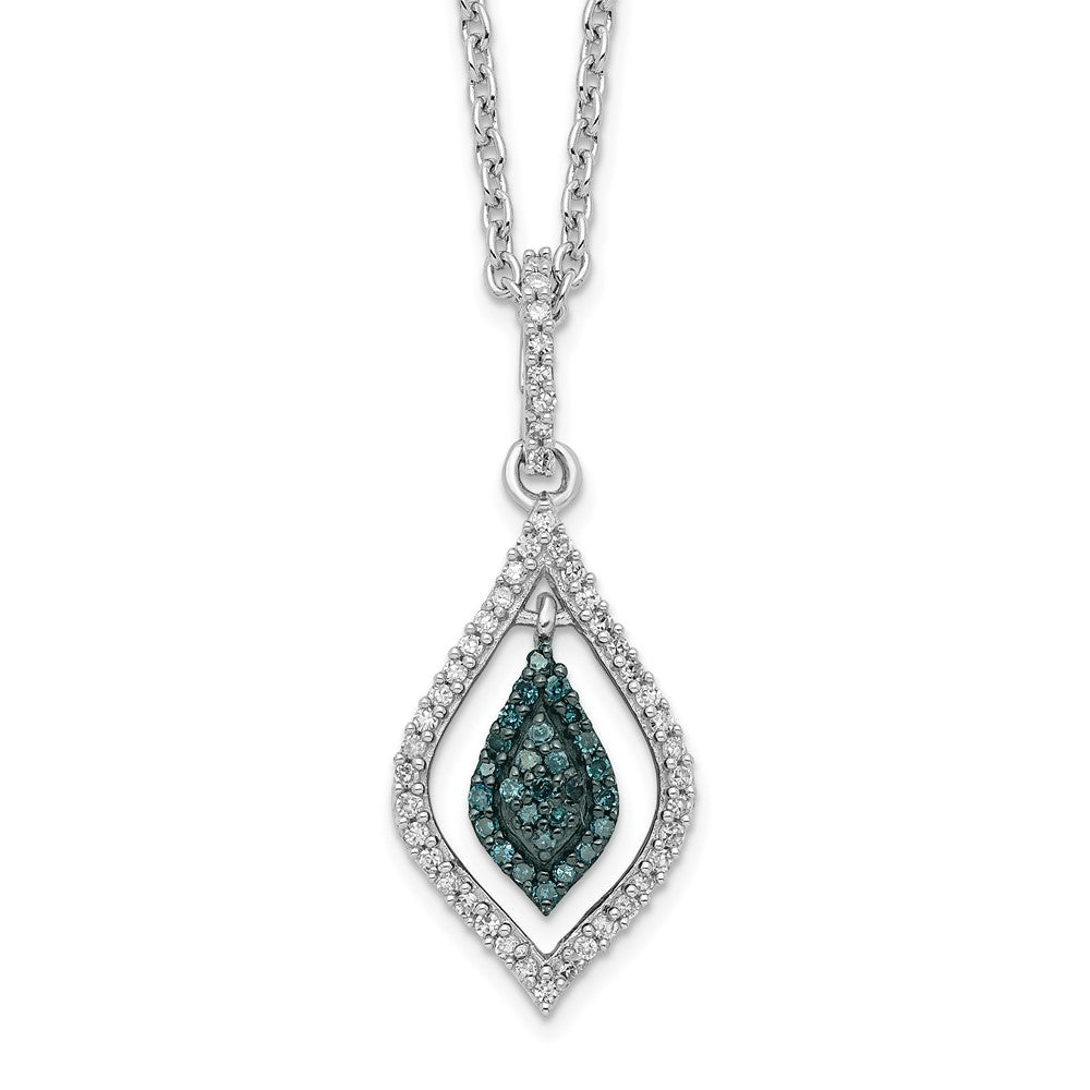 Sterling Silver White Night Rhodium-Plated Blue And Diamond 18 Inch Necklace With 2 Extender
