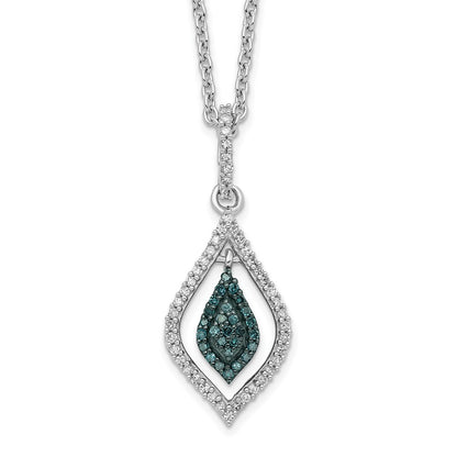 Sterling Silver White Night Rhodium-Plated Blue And Diamond 18 Inch Necklace With 2 Extender