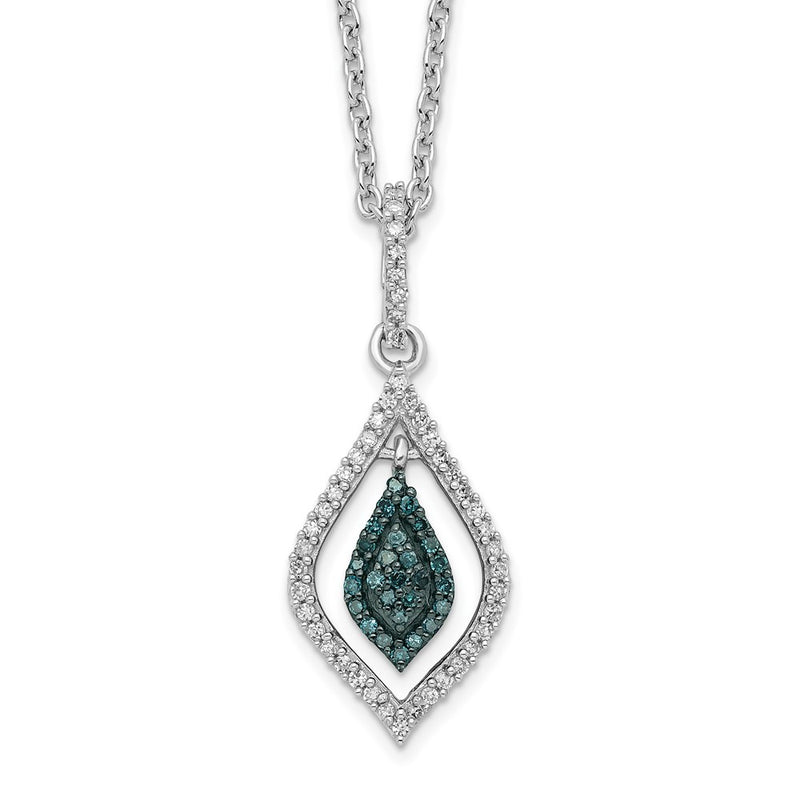 Sterling Silver White Night Rhodium-Plated Blue And Diamond 18 Inch Necklace With 2 Extender