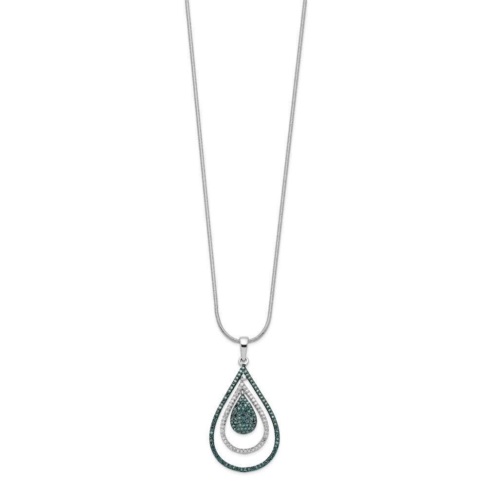 Sterling Silver White Night Rhodium-Plated Blue And Diamond Teardrop 18 Inch Necklace With 2 Extender