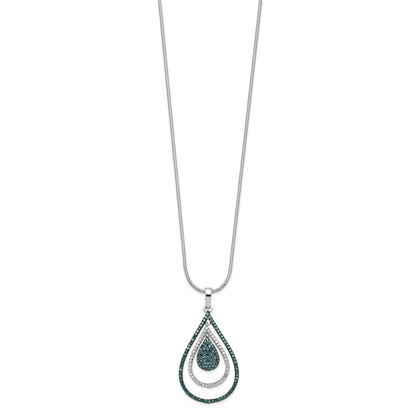 Sterling Silver White Night Rhodium-Plated Blue And Diamond Teardrop 18 Inch Necklace With 2 Extender