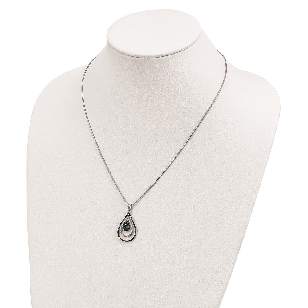 Sterling Silver White Night Rhodium-Plated Blue And Diamond Teardrop 18 Inch Necklace With 2 Extender