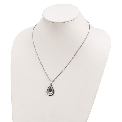Sterling Silver White Night Rhodium-Plated Blue And Diamond Teardrop 18 Inch Necklace With 2 Extender