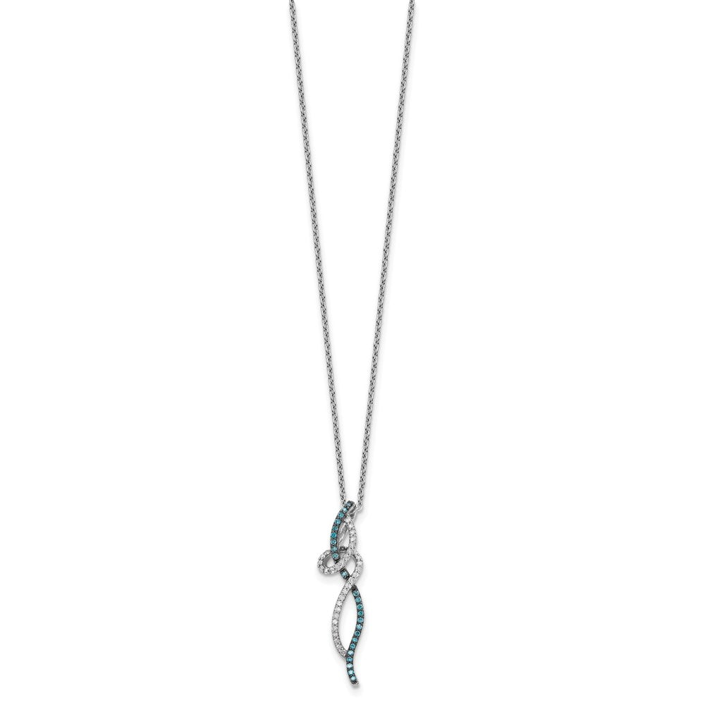 Sterling Silver White Night Rhodium-Plated Swirl And Blue Diamond 18 Inch Necklace With 2 Extender