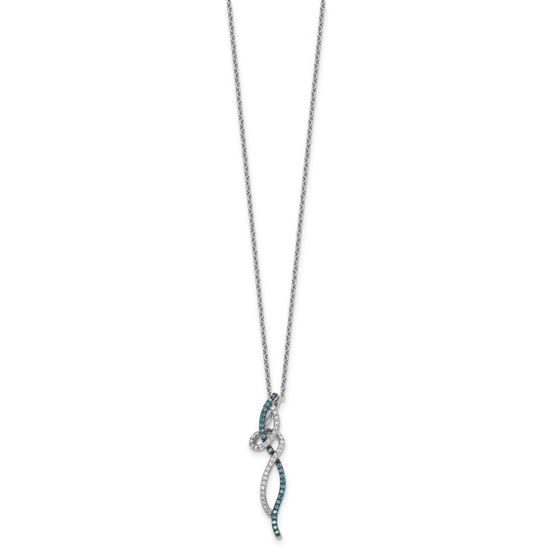 Sterling Silver White Night Rhodium-Plated Swirl And Blue Diamond 18 Inch Necklace With 2 Extender