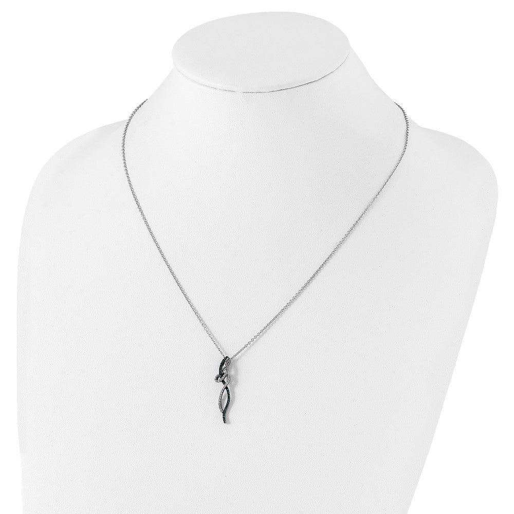 Sterling Silver White Night Rhodium-Plated Swirl And Blue Diamond 18 Inch Necklace With 2 Extender