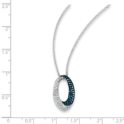 Sterling Silver White & Blue Diamond Open Oval Pendant Slide