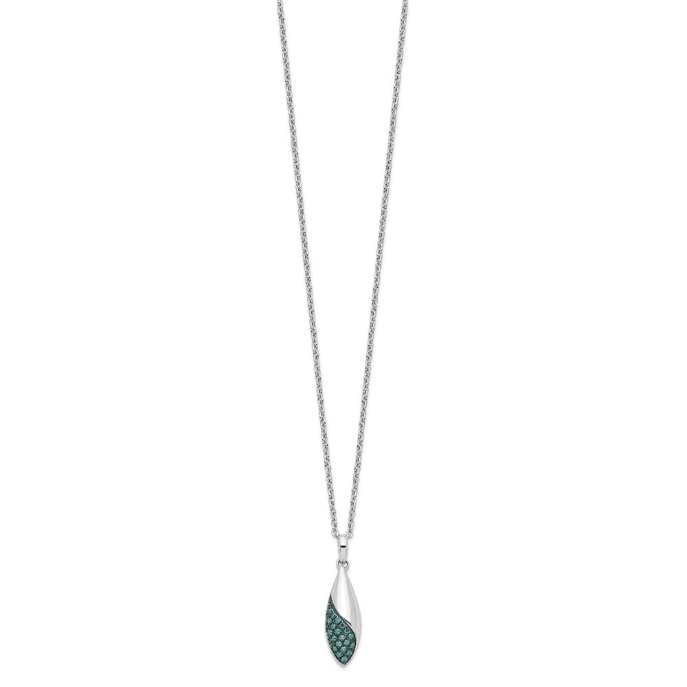 Sterling Silver White Night Rhodium-Plated Blue Diamond 18 Inch Necklace With 2 Extender