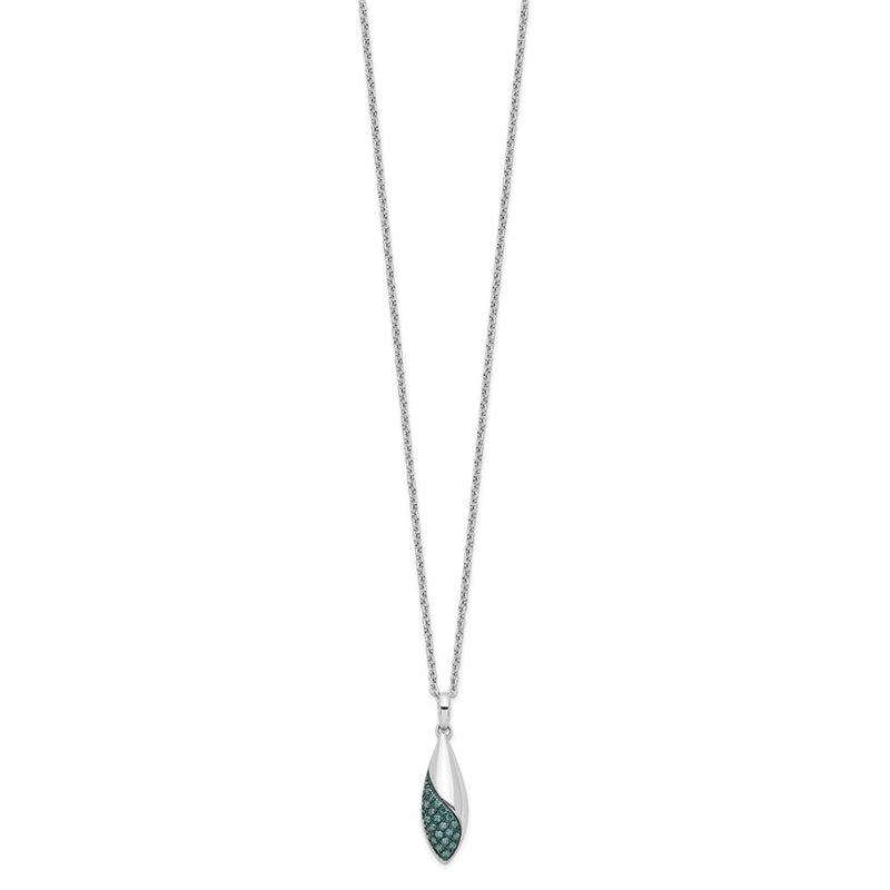 Sterling Silver White Night Rhodium-Plated Blue Diamond 18 Inch Necklace With 2 Extender
