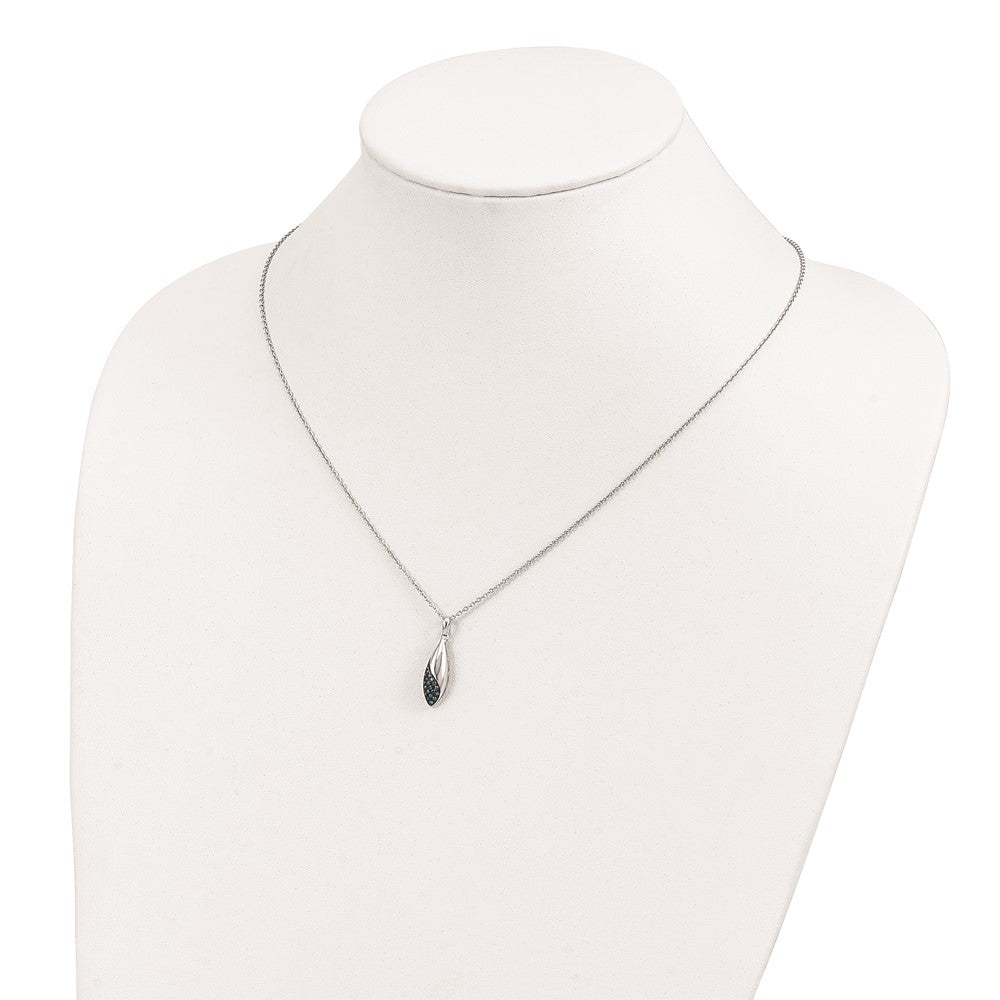 Sterling Silver White Night Rhodium-Plated Blue Diamond 18 Inch Necklace With 2 Extender