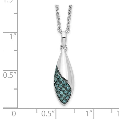 Sterling Silver White Night Rhodium-Plated Blue Diamond 18 Inch Necklace With 2 Extender