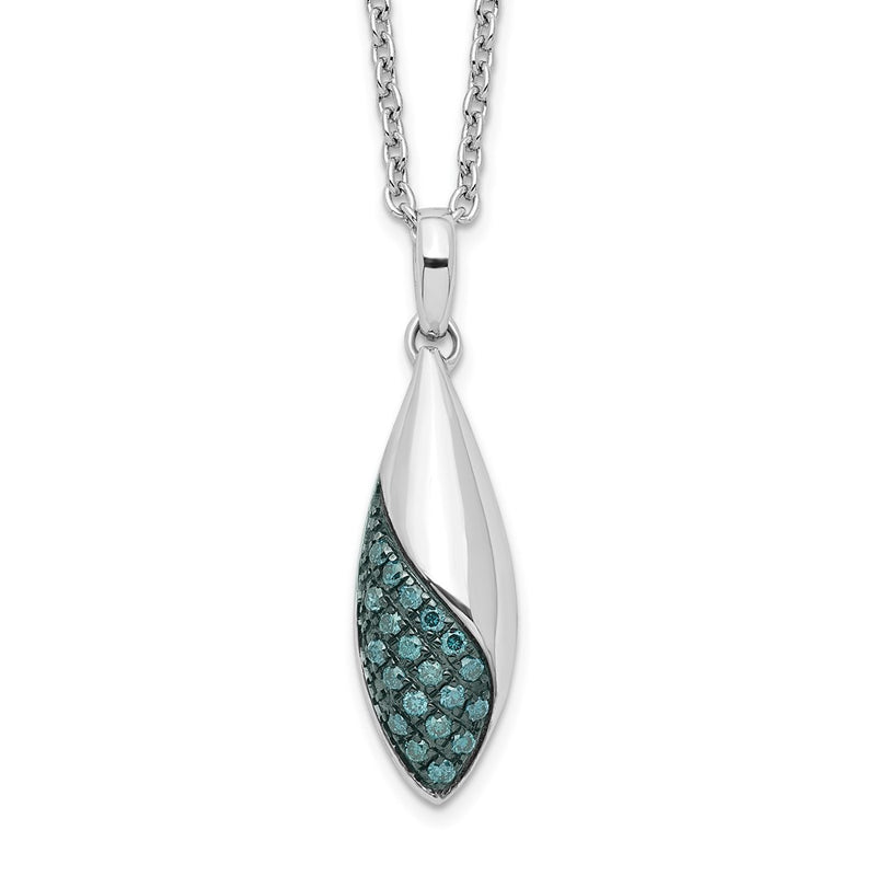 Sterling Silver White Night Rhodium-Plated Blue Diamond 18 Inch Necklace With 2 Extender