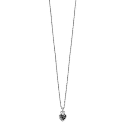 Sterling Silver White Night Rhodium-Plated And Black Diamond Heart 18 Inch Necklace With 2 Extender
