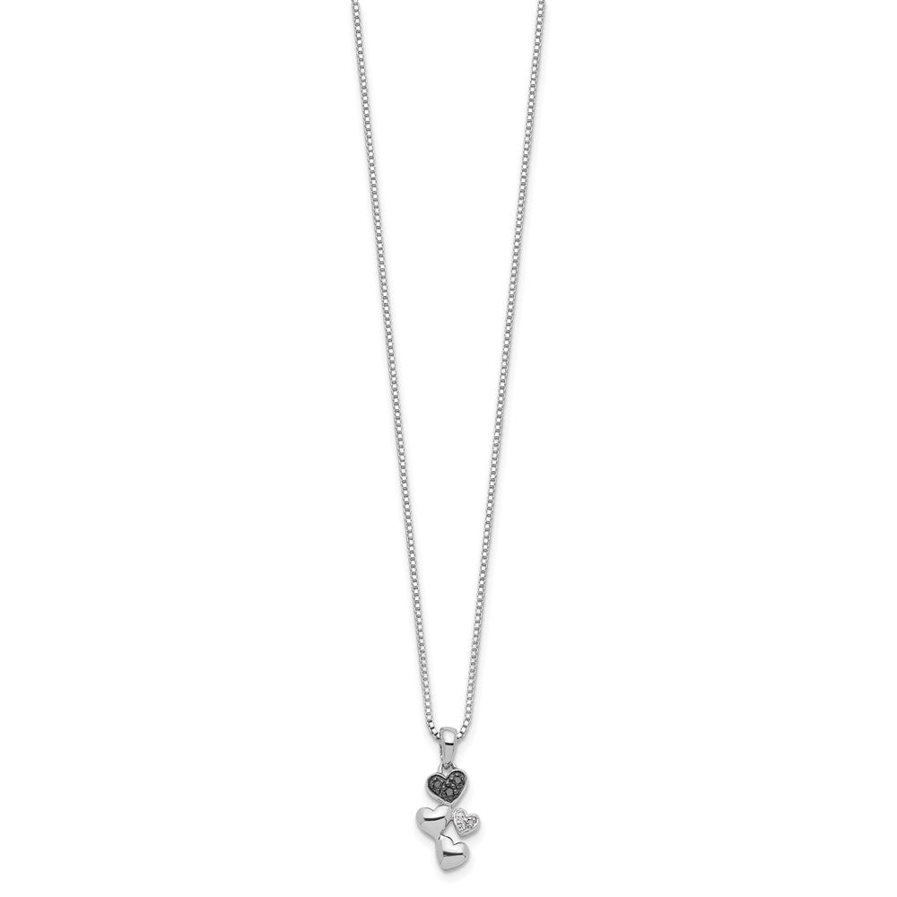Sterling Silver White Night Rhodium-Plated And Black Diamond Heart 18 Inch Necklace With 2 Extender