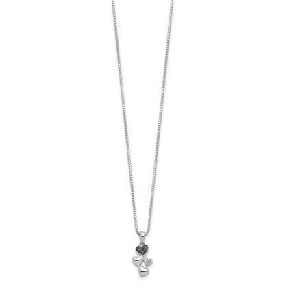 Sterling Silver White Night Rhodium-Plated And Black Diamond Heart 18 Inch Necklace With 2 Extender