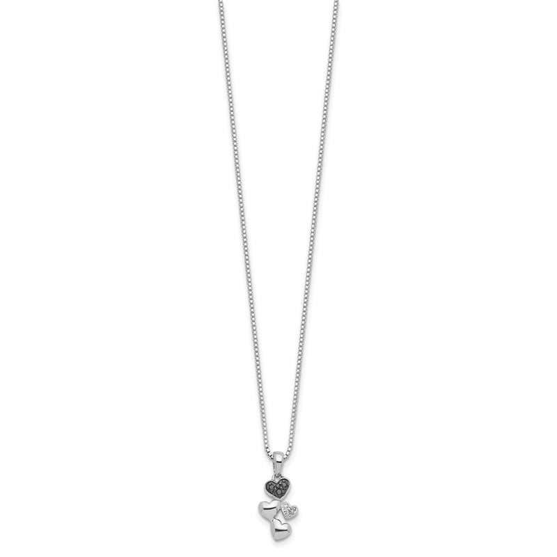 Sterling Silver White Night Rhodium-Plated And Black Diamond Heart 18 Inch Necklace With 2 Extender