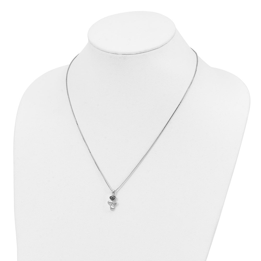 Sterling Silver White Night Rhodium-Plated And Black Diamond Heart 18 Inch Necklace With 2 Extender