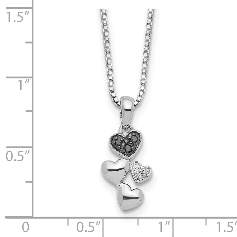 Sterling Silver White Night Rhodium-Plated And Black Diamond Heart 18 Inch Necklace With 2 Extender
