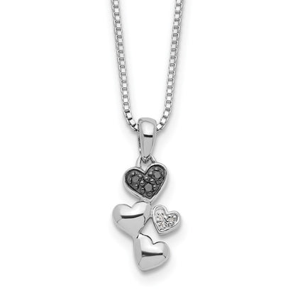 Sterling Silver White Night Rhodium-Plated And Black Diamond Heart 18 Inch Necklace With 2 Extender