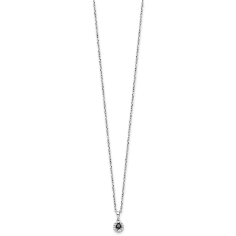 Sterling Silver White Night Rhodium-Plated Black And Diamond Circle Pendant 18 Inch Necklace With 2 Extender