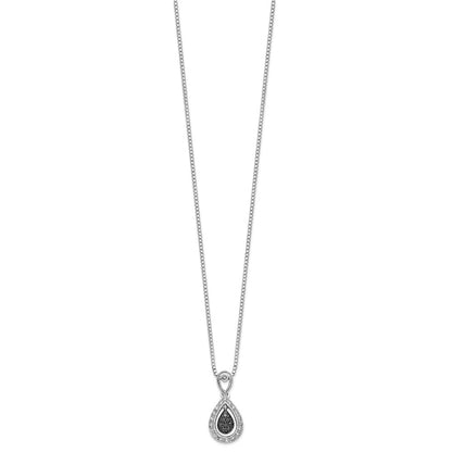 Sterling Silver White Night Rhodium-Plated Black With Diamond Double Teardrop 18 Inch Necklace 2 Extender