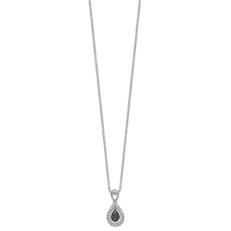 Sterling Silver White Night Rhodium-Plated Black With Diamond Double Teardrop 18 Inch Necklace 2 Extender