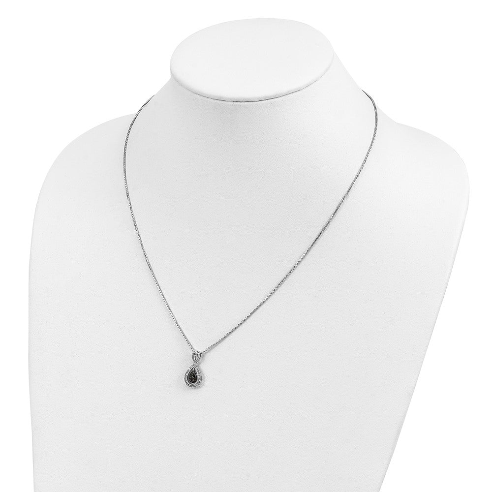 Sterling Silver White Night Rhodium-Plated Black With Diamond Double Teardrop 18 Inch Necklace 2 Extender