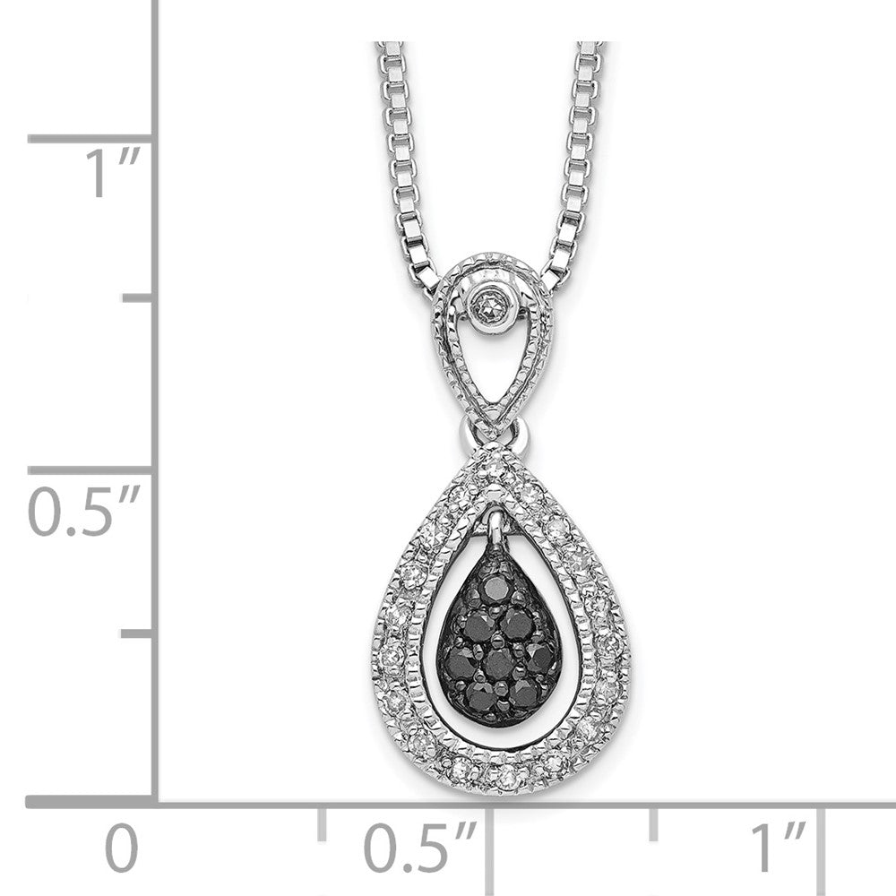 Sterling Silver White Night Rhodium-Plated Black With Diamond Double Teardrop 18 Inch Necklace 2 Extender