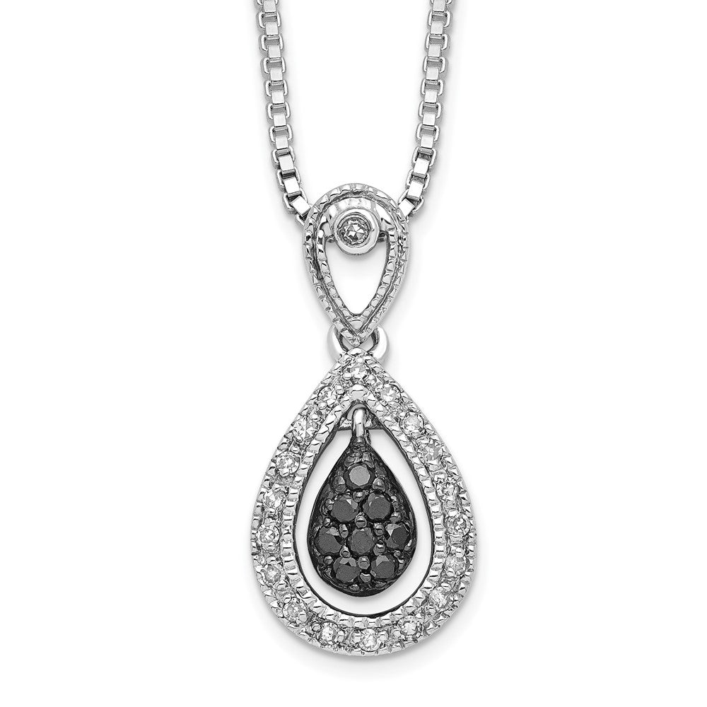 Sterling Silver White Night Rhodium-Plated Black With Diamond Double Teardrop 18 Inch Necklace 2 Extender
