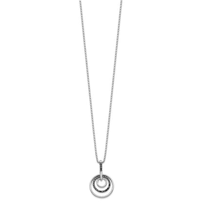 Sterling Silver White Night Rhodium-Plated Black Diamond Circle 18 Inch Necklace With 2 Extender