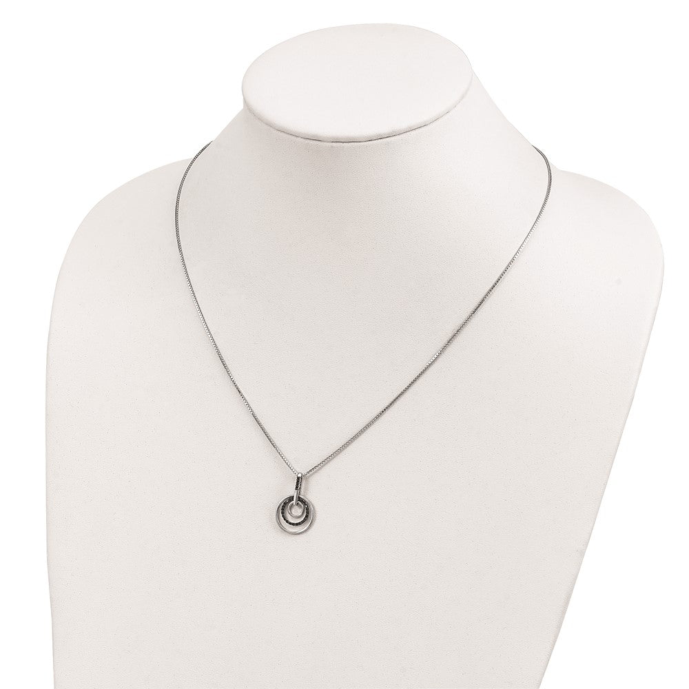 Sterling Silver White Night Rhodium-Plated Black Diamond Circle 18 Inch Necklace With 2 Extender