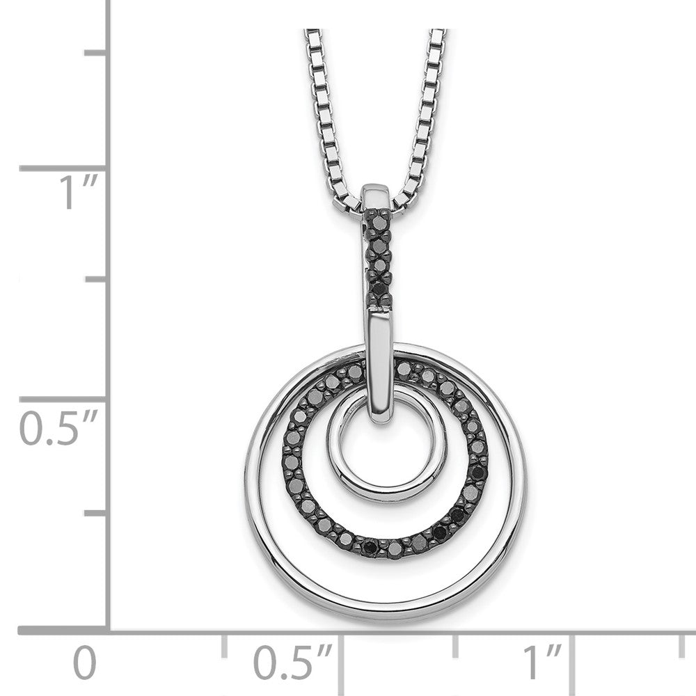 Sterling Silver White Night Rhodium-Plated Black Diamond Circle 18 Inch Necklace With 2 Extender