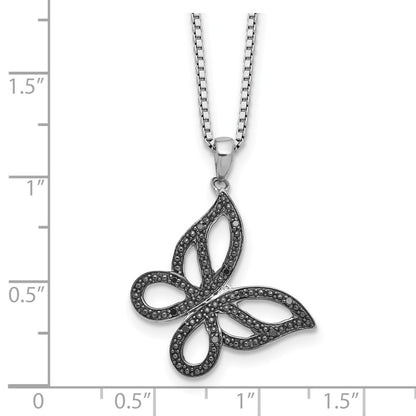 Sterling Silver White Night Rhodium-Plated Black Diamond Butterfly 18 Inch Necklace With 2 Extender