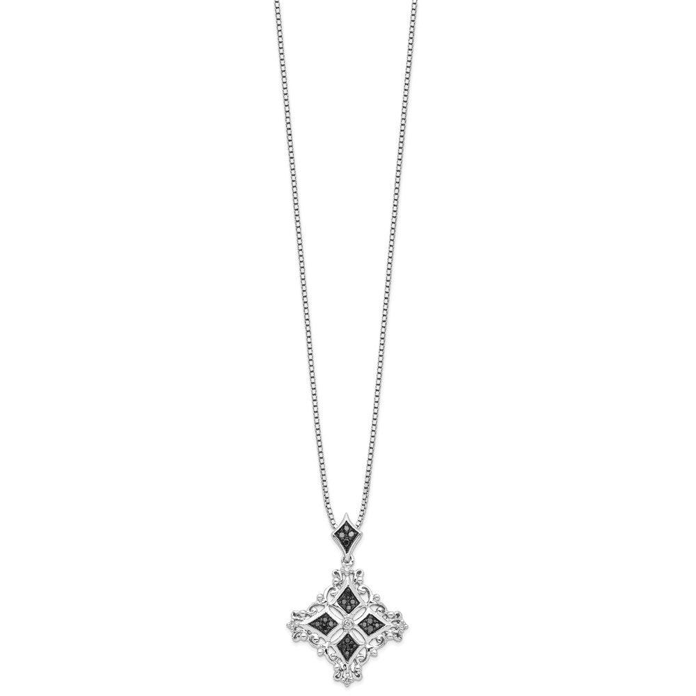 Sterling Silver White Night Rhodium-Plated Black And Diamond 18 Inch Necklace With 2 Extender