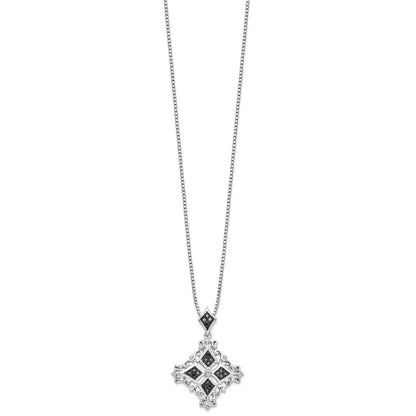 Sterling Silver White Night Rhodium-Plated Black And Diamond 18 Inch Necklace With 2 Extender