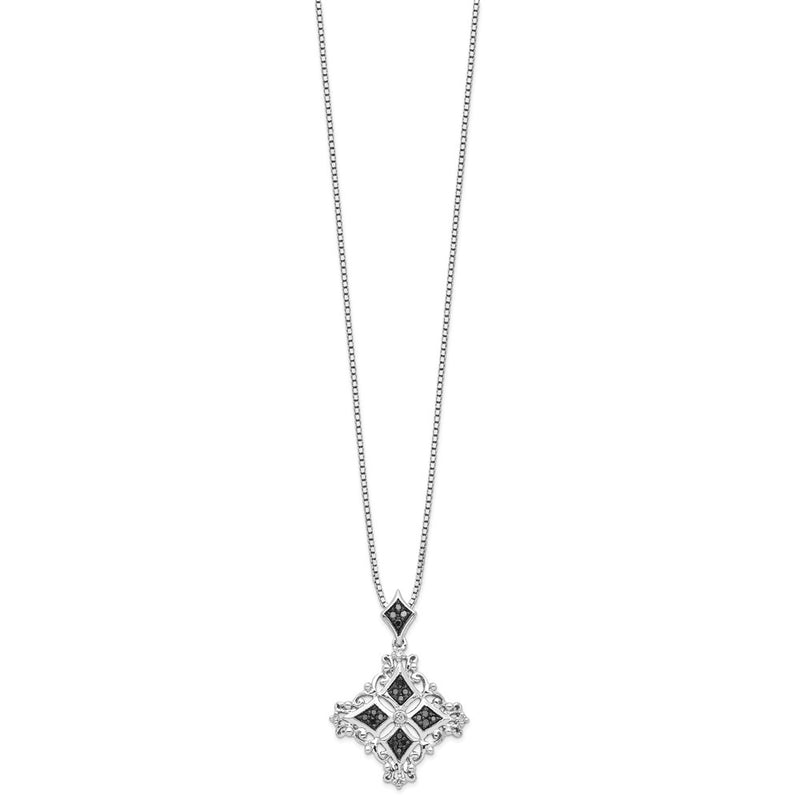 Sterling Silver White Night Rhodium-Plated Black And Diamond 18 Inch Necklace With 2 Extender