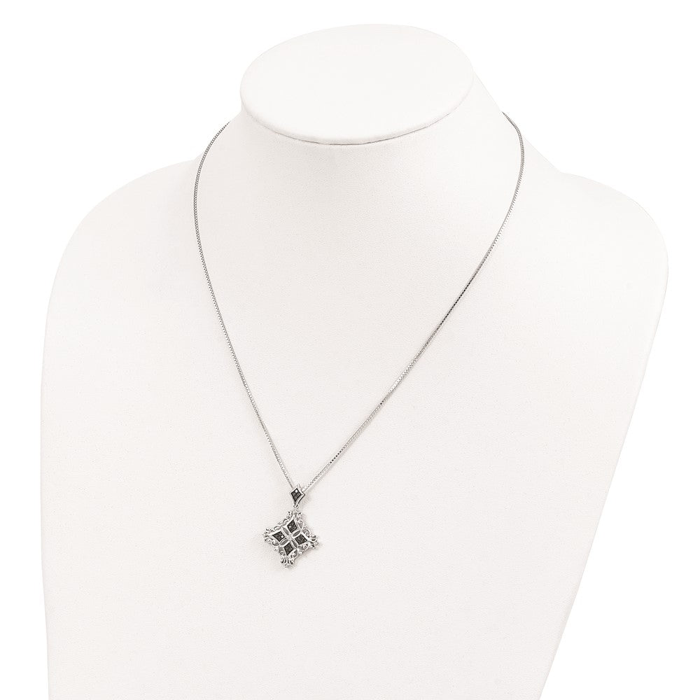 Sterling Silver White Night Rhodium-Plated Black And Diamond 18 Inch Necklace With 2 Extender