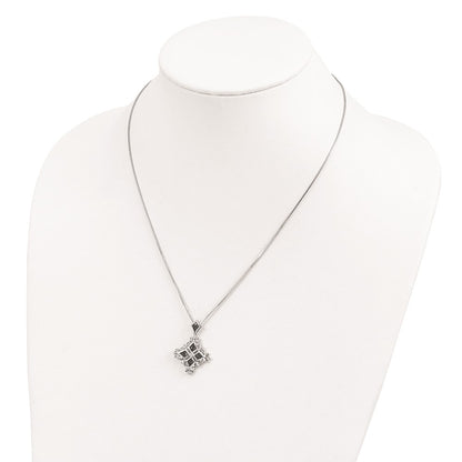 Sterling Silver White Night Rhodium-Plated Black And Diamond 18 Inch Necklace With 2 Extender