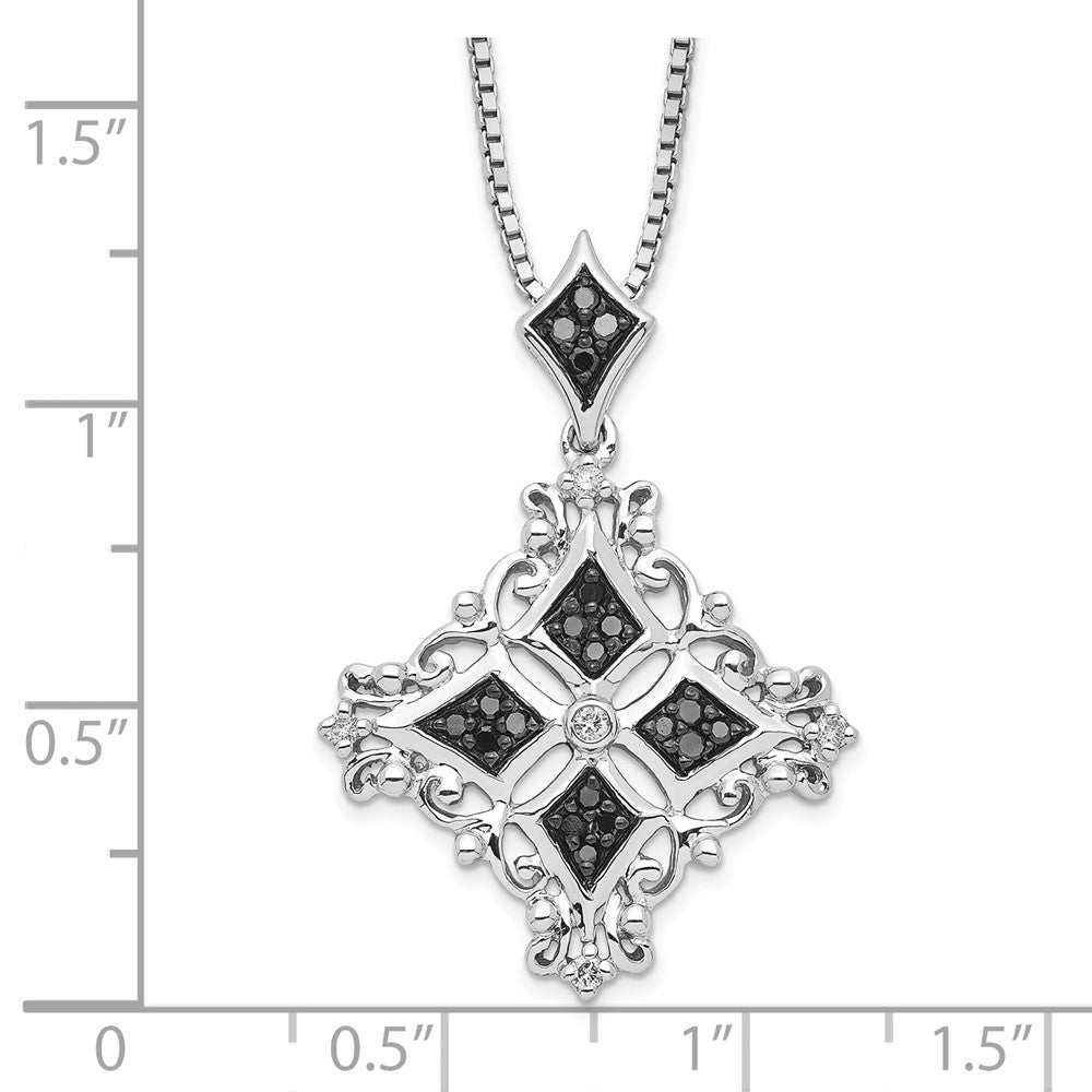 Sterling Silver White Night Rhodium-Plated Black And Diamond 18 Inch Necklace With 2 Extender