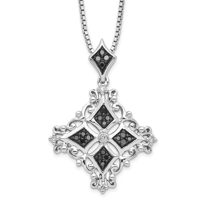 Sterling Silver White Night Rhodium-Plated Black And Diamond 18 Inch Necklace With 2 Extender