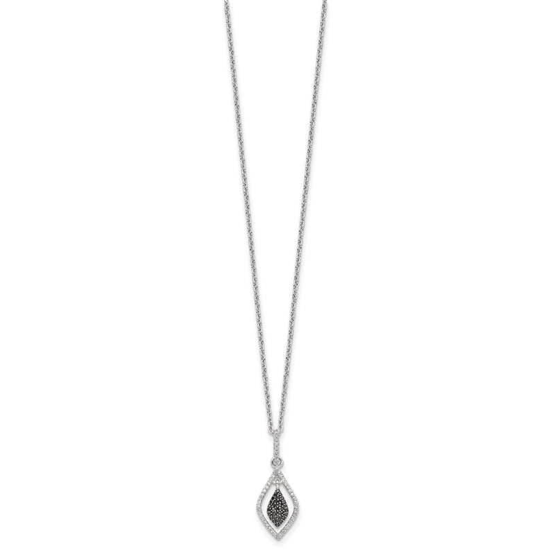 Sterling Silver White Night Rhodium-Plated Black And Diamond 18 Inch Necklace With 2 Extender