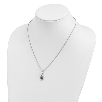 Sterling Silver White Night Rhodium-Plated Black And Diamond 18 Inch Necklace With 2 Extender
