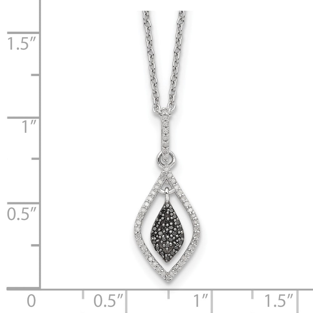 Sterling Silver White Night Rhodium-Plated Black And Diamond 18 Inch Necklace With 2 Extender