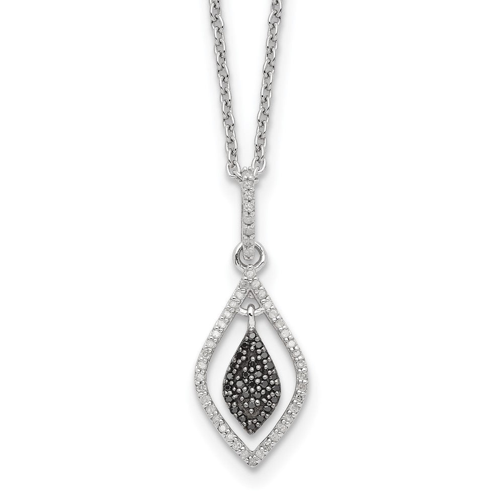 Sterling Silver White Night Rhodium-Plated Black And Diamond 18 Inch Necklace With 2 Extender