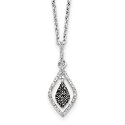 Sterling Silver White Night Rhodium-Plated Black And Diamond 18 Inch Necklace With 2 Extender