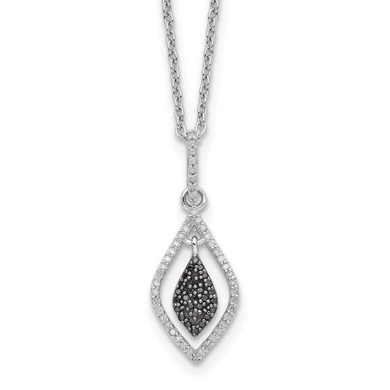 Sterling Silver White Night Rhodium-Plated Black And Diamond 18 Inch Necklace With 2 Extender