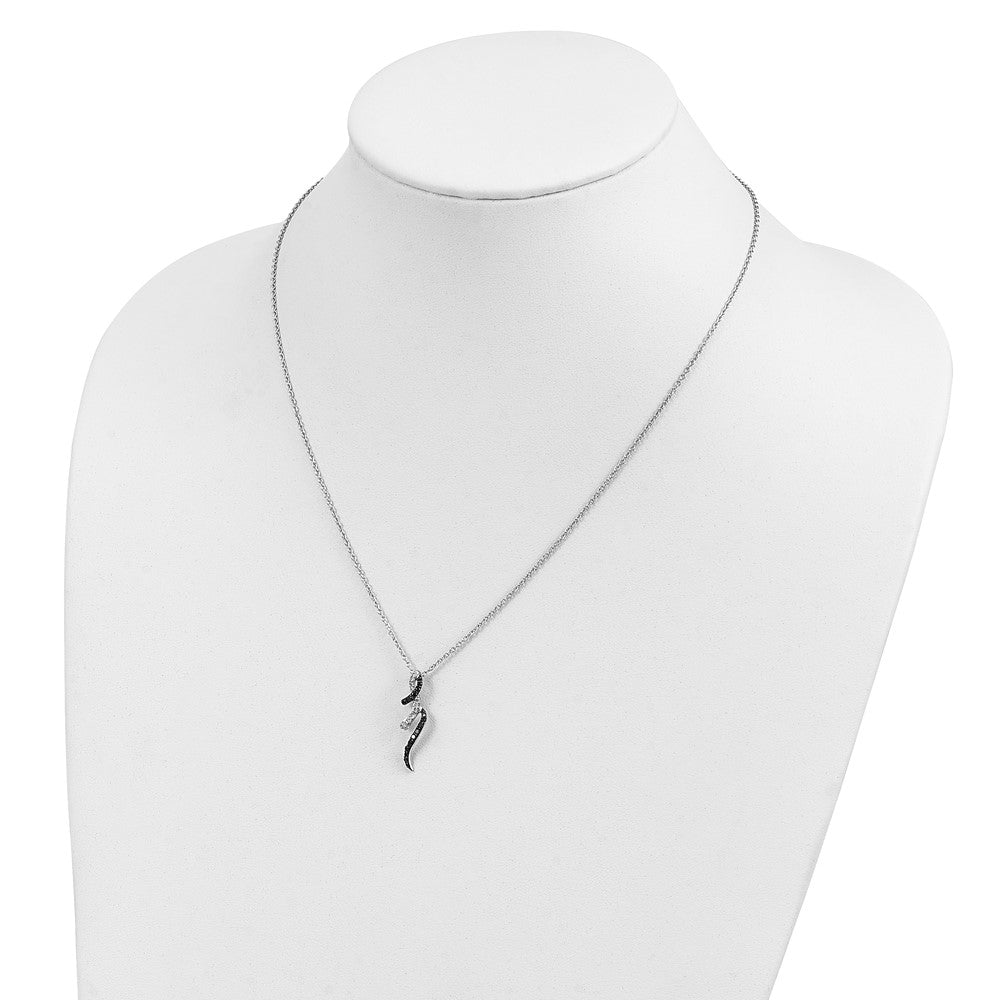 Sterling Silver White Night Rhodium-Plated Black And Diamond 18 Inch Necklace With 2 Extender