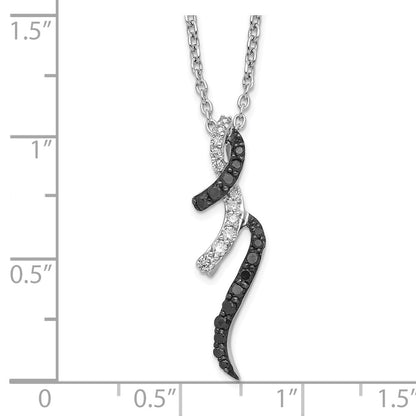 Sterling Silver White Night Rhodium-Plated Black And Diamond 18 Inch Necklace With 2 Extender